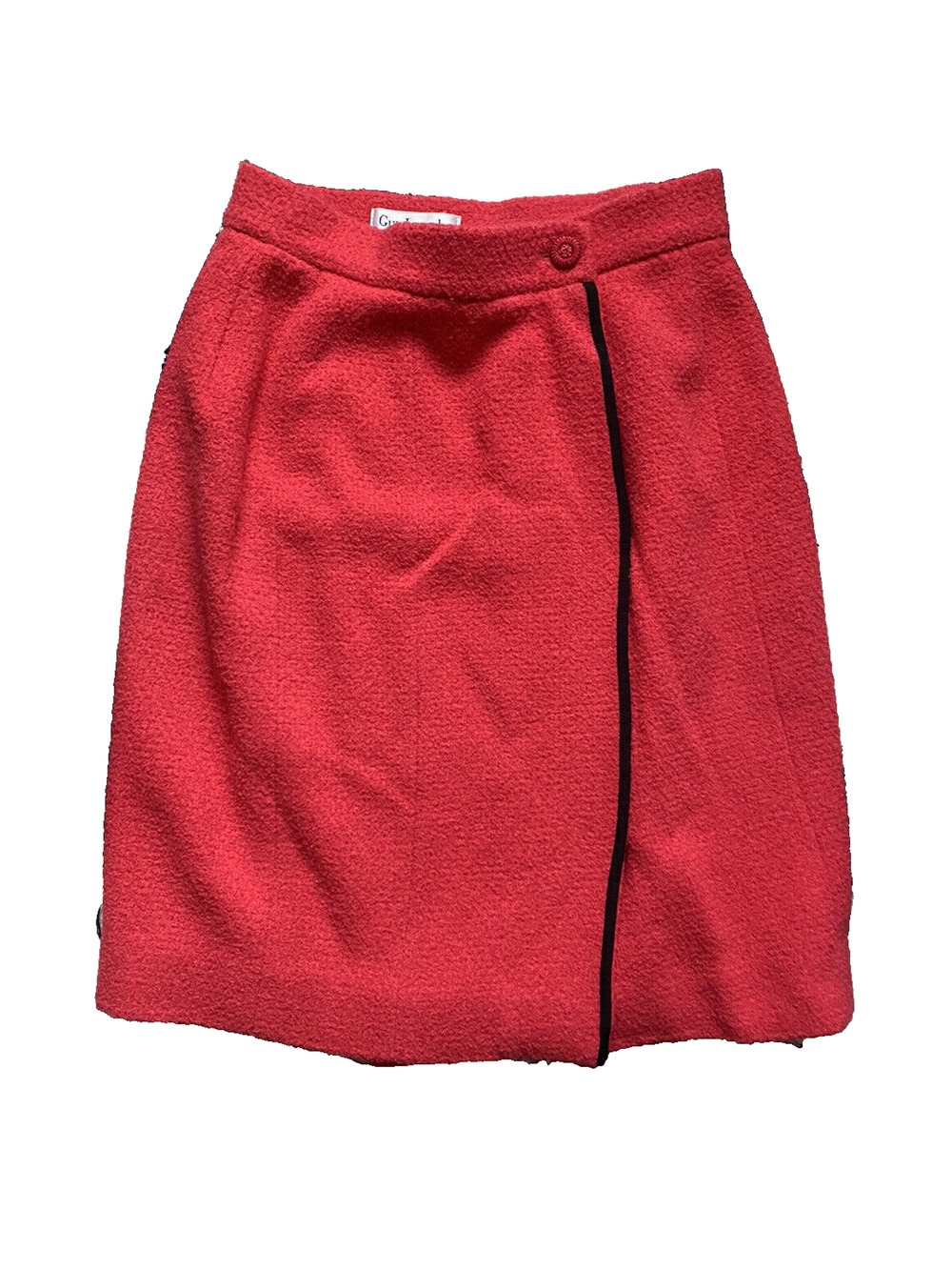 Guy Laroche Paris Coral Pencil Skirt French Sz 38 Us 7 Wool Vintage Faux Wrap